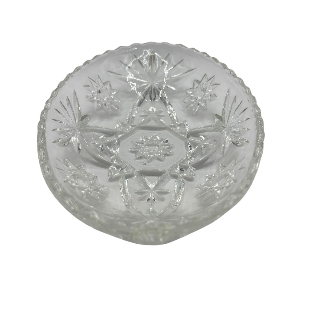 Vintage Clear Cut Crystal Glass Candy Dish Bowl Starburst Pattern‎ 9"